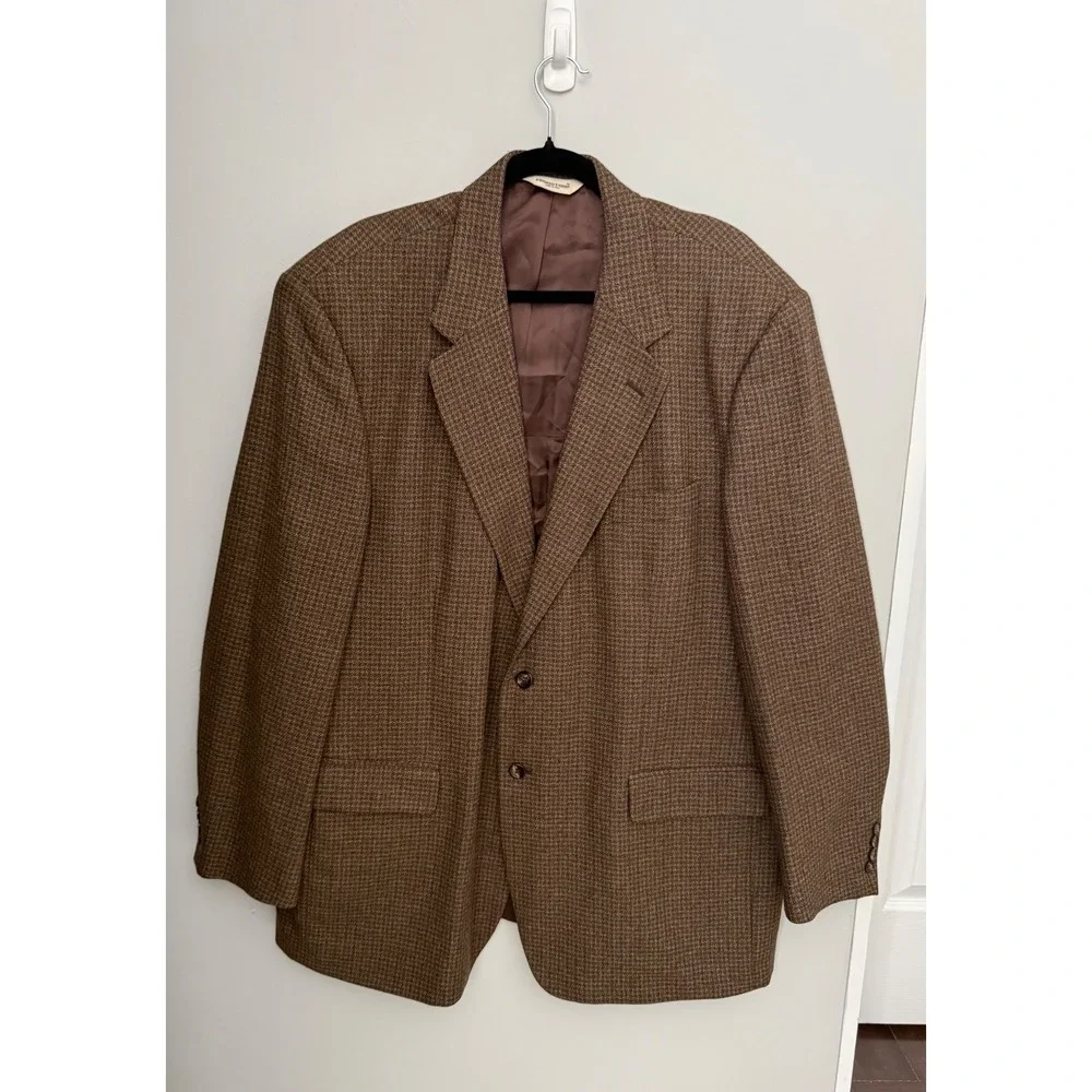 Pronto Uomo Mens 50L Silk Wool Blazer Jacket Brown Houndstooth Made in Italy
